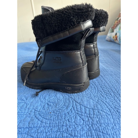 UGG Kids Black Waterproof Winter Boots with Fur Trim Size 3 - Picture 2 of 6